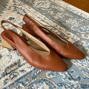 Franco Sarto Jonia Slingback Leather Pumps with Woven Block Heel